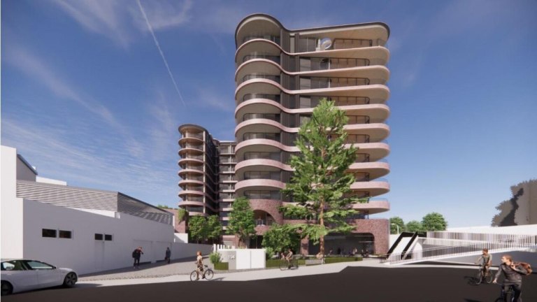 Illustration of High-Rise Complex With On-Site Pet Station